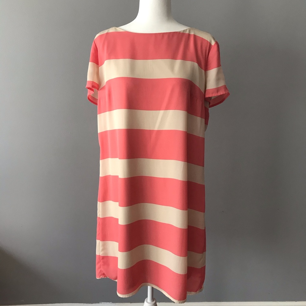 Coral and tan stripes dress
